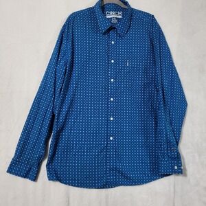 Cinch Shirt Mens 2XL Blue Geometric Modern Fit Button Up Long Sleeve Cotton